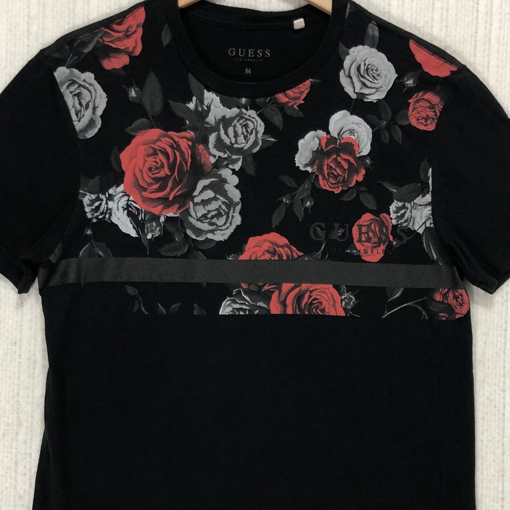 GUESS Los Angeles Mens Floral Rose Graphic T-Shirt Black Red M M83I07R17R2